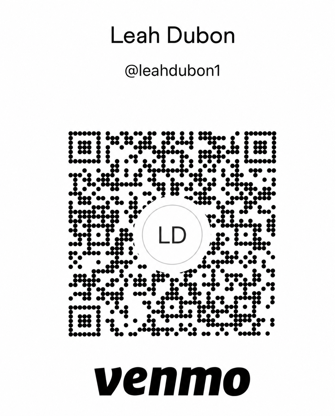 Venmo QR code for @leahdubon1